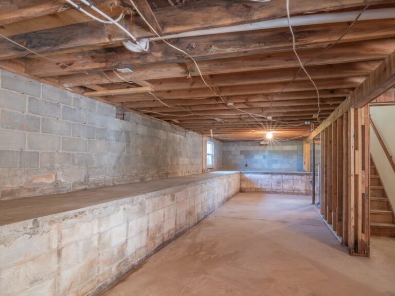 Basement stairs and unfinished space before finishing work